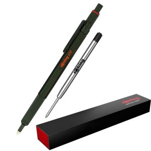 rOtring Stylo à bille 600 | Pointe moyenne | Encre noire | Corps vert | Rechargeable + recharge de stylo supplémentaire BLK (Famica FR, neuf)