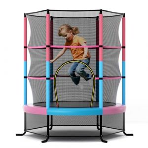 COSTWAY Trampoline Ext&eacute;rieur Enfants &Oslash;165 CM avec Filet de S&eacute;curit&eacute;, Trampoline Enfants avec Cadre en Acier & 6 Poteaux Recouvert de Mousse, Charge 135 kg pour Gar&ccedil;on et Fille (Macaron) (FDS GmbH, neuf)