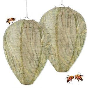 BOFUNX 2pcs Leurre de Nid de Guêpe Papier Faux Lanterne de Ruche Suspendu Piège à Guêpes Répulsifs à Abeille Anti-Frelons pour Maison et Jardin à l'Extérieur,Vert foncé, (A Mi A Mi Hong, neuf)