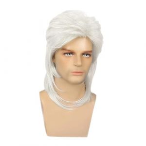 Sharplace Perruque compl&egrave;te synth&eacute;tique Rocker Disco, perruque mulet pour hommes, perruque synth&eacute;tique dr&ocirc;le de cheveux de costume pour mascarade &agrave; usage, Argent Gris (RT Technology, neuf)
