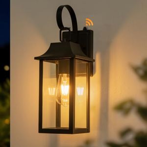 FTL Applique Murale Exterieur Cr&eacute;puscule &agrave; Aube, Grand Luminaires Lanterne Murale Ext&eacute;rieure avec D&eacute;tection Ambiante, Porche &Eacute;clairage de S&eacute;curit&eacute; &agrave; ON/OFF Auto E27 pour Jardin Terrasses IP44, Noir (FTNOUS, neuf)
