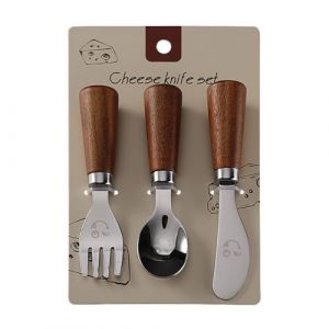 Set de couverts pour enfants, 3 pi&egrave;ces, Cuill&egrave;re Fourchette Couteau, Couvert Enfant Inox, Manches en Bois, Couverts de Pique-Nique, pour Enfant B&eacute;b&eacute; Maison l'&eacute;cole Utilisation, pour Gar&ccedil;ons Filles (EUROEDI SPEDITION, neuf)