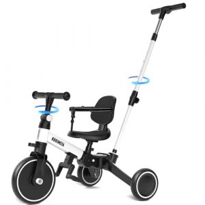 KORIMEFA V&eacute;lo d'&eacute;quilibre pour Enfants, Tricycle &agrave; 3 Roues pour Enfants de 1 &agrave; 3 Ans, poign&eacute;e de pouss&eacute;e, p&eacute;dale Amovible, Dossier, poign&eacute;e de Direction pour Les Parents, Premier Anniversaire (Blanc) (KORIMEFA, neuf)