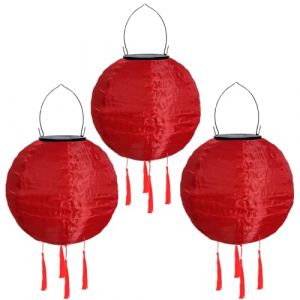 Lampions d'extérieur résistants aux intempéries - Lanternes solaires LED - Lanternes solaires d'extérieur étanches - Lampion solaire avec pompon - Lanterne de jardin suspendue - Lanterne en papier - (ZDD123, neuf)