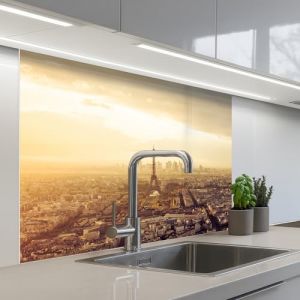 KitchenYeah© Crédence Adhésive Cuisine 80x100 cm Résistant À La Chaleur Plaque Adhesif Fond De Hotte Interieur Cuisson Sur Mesure Paris - Skyline - Coucher Soleil - Villes (KitchenYeah, neuf)