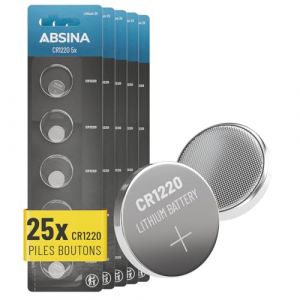 ABSINA 25x Piles CR1220 Bouton 3V Lithium - Pile CR 1220 Voiture Anti-Fuite & Longue dur&eacute;e - Piles CR1220 3V Clef Voiture, Montre & Plus (ABSINA GmbH, neuf)