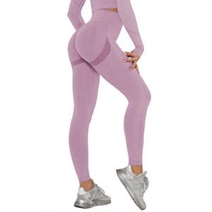 DUROFIT Legging Femme Pantalon Fitness Push Up Anti Cellulite Yoga Pants Sexy Legging sans Couture Gym Jogging Running Course Exercice Violet Clair M (Shapeviva, neuf)