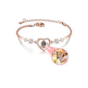 Jovivi Bracelet Projection Photo Personalisé, Bracelet de Projection Photos Personalisé Femme Bijoux Cadeau Noël Valentine Anniversaire pour Femmes Mère (Or) (kaenmis, neuf)