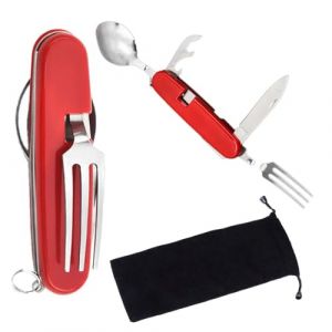 GHPKOTW 1 Pi&egrave;ce Couverts de Camping 4 en 1, Acier Inoxydable, Ensemble de Couverts Pliants, Couverts Multifonctionnels, Couverts de Voyage, Plein Air, Randonn&eacute;e, Pique-Nique (ZBr4469, neuf)