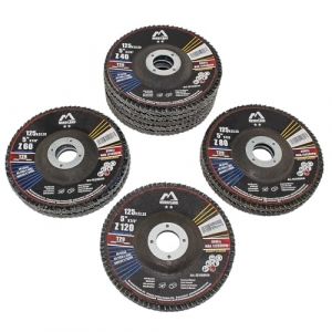 Merryland Disque &agrave; Lamelles 125 M&eacute;tal pour Meuleuse d'Angle, 125mm Grain 40 60 80 120 Mixte T29 Disques &agrave; Rabat 10 Pi&egrave;ces, Corindon de Zirconium Acier Fer Disques Abrasifs, Craft-Line FC1108014-10 (Merryland Tools FR, neuf)