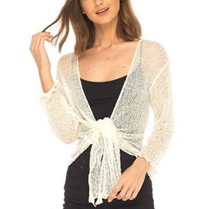 SHU-SHI - Cardigan/boléro à Nouer - pour Femme - Transparent/léger/tricoté - Taille Unique - Blanc cassé (SHU-SHI EU, neuf)