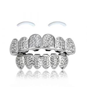 SSyang Grills Dentaires,Hip Hop Teeth Grills Faux Punk 18K Hip Hop Dents,Haut en Bas Diamant Strass Dents Grillz Halloween Festival Musique Party Hip Hop Rapper Costume Décoration(Style de Fleur) (luou, neuf)