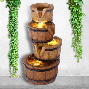 Fontaine de Jardin avec Lumi&egrave;re LED - Pots en Bois 4 Niveaux pour Jardin, Terrasse, Salon, Balcon 46 cm (Amur S.&agrave; r.l., neuf)