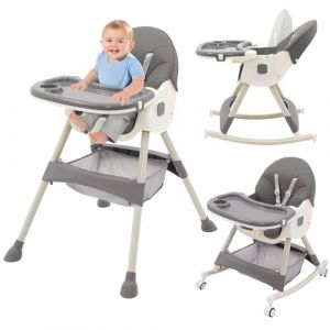 3 en 1 chaise haute bébé pliable chaise haute transat inclinable enfant chaise reglable hauteur avec table et roulettes (ELhome, neuf)
