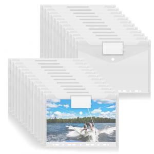 Pochette Classeur A4, Mezzar 24 Pcs Chemise Plastique A 4, Transparent Pochettes classeur Perfor&eacute;es A4 avec Rabat Fermeture &agrave; Pression et Etiquette pour Documents, Papier, Cartes (Transparent) (Eneig International Trading Kft., neuf)