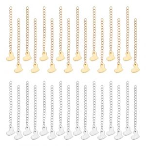UNICRAFTALE 32 pcs 2 couleur D'Extension de Chaîne Acier Inoxydable 63mm Extrémité de Chaîne avec Breloques en Forme de Cœur Rallonge de Bracelet Queue de Chaîne Pendentif Rallonge de Chaîne Cheville (ENBISI EU, neuf)