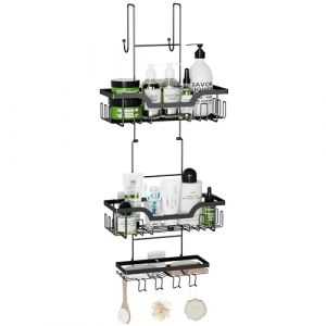 Honsdom Étagère Douche à Suspendre, Etagere Rangement Salle de Bain sans Percage, avec Porte Savon Douche, Panier à Suspendre sur la Porte, pour le gel Douche et le Shampooing (Noir) (Futurer, neuf)