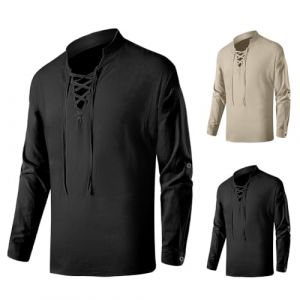 BSBUY Chemise M&eacute;di&eacute;vale Pirate pour Homme, Chemise Viking Pirate en Cotton, Costume Vintage M&eacute;di&eacute;val D&eacute;contract&eacute; &agrave; Manches Longues, D&eacute;guisement Viking de Pirate Halloween (BSBUY, neuf)