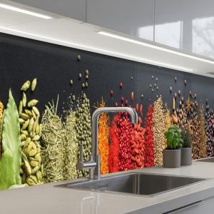 KitchenYeah&copy; Credence Cuisine Adhesive 60x400 cm Protege Mur Revetement Mural Adhesif Parement Interieur &Agrave; Coller Plaque Plastique Rigide &Eacute;pices - Herbes - Bandes - Arc-En-Ciel (KitchenYeah, neuf)