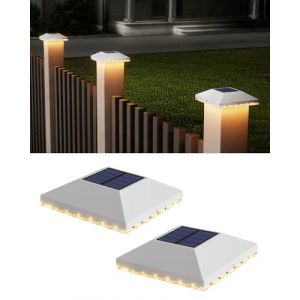 JACKYLED Chapeau de Poteau Solaire 7x7 8x8 9x9 10x10, Lot de 4 Lampes Solaires IP65 &Eacute;tanches pour Poteaux en Bois, Jardin, Terrasse, Plateforme (Lot de 2 pi&egrave;ces-blanc) (ARACKY Direct, neuf)