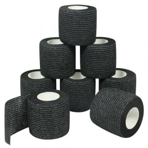 QiGui 8 Rouleaux Bandage Autoadhésif Bandage Medical pour Premiers Secours Bandage Pansements Elastique Bandage Animal Vétérinaire pour Poignets Cheville Mains Pieds 5cm x 4,5m (Noir) (Vangoal, neuf)