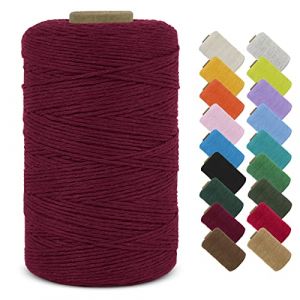 LEREATI Fil Macramé 1mm x 390m Corde Macramé Fil de Coton Naturel Ficelle Macramé Cordon, Cordelette 1mm pour Porte Plante Mural, Rideau, Tressée, DIY Artisanat, Cadeau Décoration (Vin Rouge) (LEREATI, neuf)