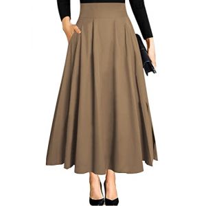Ranphee Jupe Longue Femme Kaki Chic et Elegant Taille Haute A-Ligne Maxi Midi Festival Fluide Trapeze Evas&eacute;e Fendue Tenue avec Poche Fermeture Eclair S (Ranphee Store, neuf)