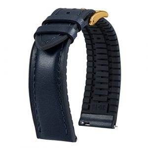 BINLUN Bracelet Montre en Cuir 22mm 21mm 20mm 19mm 18mm 16mm 14mm Cuir Cir&eacute; &agrave; l'huile et Silicone Hybrid Bracelets de Montre &agrave; D&eacute;gagement Rapide pour Homme Femme(18mm,Bleu Boucle Or Rose) (MJXEU, neuf)