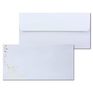 Lot de 50 enveloppes avec &eacute;toiles m&eacute;tallis&eacute;es &ndash; Format DIN long &ndash; Pluie d'&eacute;toiles dor&eacute;es en relief &ndash; Couleur : blanc, fermeture autocollante, 100 g/m&sup2; &ndash; 110 x 220 mm &ndash; Id&eacute;al pour No&euml;l (GUSTAV NEUSER GmbH, neuf)