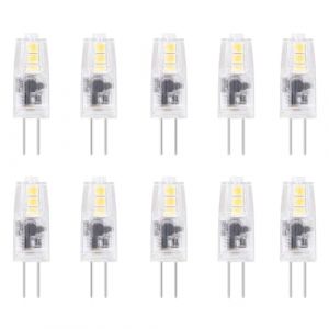 HUAMu 10 Pack Ampoule G4 LED 2W, AC/DC 12V, &Eacute;quivalent 20W Lampes Halog&egrave;ne, Blanc Froid 6000K, 200LM, G4 Ampoule &agrave; &Eacute;conomie D'&eacute;nergie, pour Lustre de Hotte Aspirante, Non Dimmable (HUAMu, neuf)