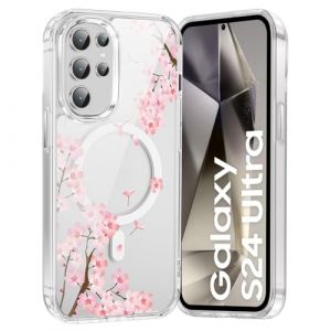 Saqmkil Coque Magn&eacute;tique pour Samsung Galaxy S25 Ultra 5G 6,8", Compatible avec MagSafe, Transparente Fille Etui avec Aesthetic Motif Fleur, Souple Silicone Case Housse pour Samsung S25 Ultra, Rose (HEILALA VANILLA, neuf)