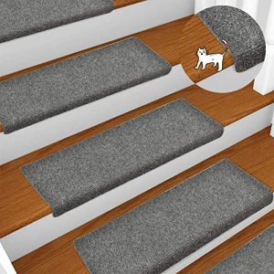 HUOLE Tapis d'escalier polyester - Kit de 15 Marchettes Escalier Rectangulaire pour marches, antid&eacute;rapants marches en bois, enfants et chiens(65x25cm gris), 15pc (65x25cm HL269092, (HL269092) (Hechheu, neuf)