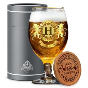 CROWNLY CRYSTAL&reg; Verres &agrave; bi&egrave;re &agrave; offrir pour homme, pour anniversaire, cadeau, personnalisable (H) (CROWNLY CRYSTAL&reg;, neuf)