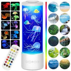 Radikor Lampe Méduse avec 12 Bruit Blanc, Jellyfish Lamp avec 10 Couleurs et Télécommande, Lampe Meduse Lumineuse Aquarium pour Enfants Adultes (Flower LV, neuf)