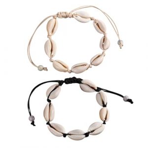 ZORVUJI Lot de 2 bracelets coquillage femme, bracelet cheville coquillage ajustable fait main en coquillage naturel, coquillage pour bracelet (Noir & Blanc) (MiaoWL, neuf)
