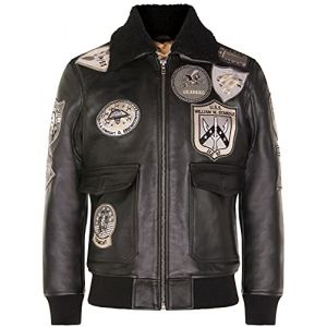 Infinity Leather Blouson Aviateur Top Gun Air Force Noir A2 Voyage en Cuir Pour Homme Avec Col et Patchs en Peau de Mouton 5XL (Infinity Leather Collection, neuf)