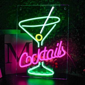 Looklight Cocktails Néon Enseigne lumineuse cocktail pour bar Enseigne lumineuse pour décoration murale Neon Sign rose verte pour cocktail USB pour maison bar club cuisine hôtel fête de mariage cadeau (NOSUN FR, neuf)