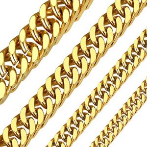 Chaine Homme Epaisse Acier Inoxydable Longue Ras de Cou Plaque Or Enfant Garcon Collier Gros Maille Cubain Gourmette Massif Punk-76 cm 13mm Bijoux Cadeau Noël Mariage Saint Valentin (ChainsHouse Jewellery, neuf)