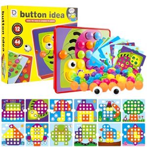 Cylora Jeu Mosaïque Enfant Montessori, Jeux Educatif Enfant Mosaïque Colorée, Loisir Creatif d'apprentissage Précoce pour Les Garçon Filles 2 3 4 5 Ans - 20 Cartes et 46 Boutons (haoshiguan, neuf)