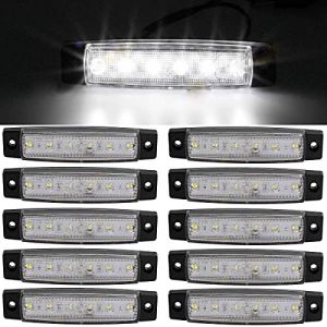 GSRECY Lot de 10 feux de position latéraux à 6 LED 24 V de 9,7 cm pour camions, feux de position ambrés, feux de position de cabine de camion, feux de position de camping-car (blanc) (Ricoy, neuf)