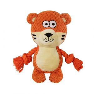 Jouet couineur interactif mignon pour chien avec une bulle - Jouet &agrave; m&acirc;cher en coton doux rempli de papier froiss&eacute; pour occuper les chiots et les petits chiens - Tigre orange (LUSHU, neuf)