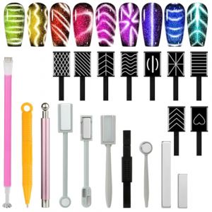 Vicloon Aimant B&acirc;ton Ongles Stylo Outils pour Nail Art, 19PCS Stylo D'aimant D'ongle, Nail Magnet Tool, Aimants &agrave; Ongles pour Effets &oelig;il de Chat, Pour Vernis &agrave; Ongle Gel &oelig;il Chat (Vicloon&reg;-FR, neuf)
