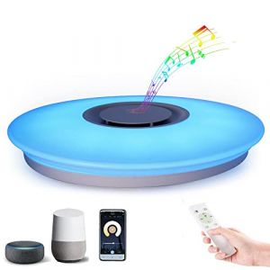 Plafonnier LED Intelligent avec Télécommande et Haut-Parleur Bluetooth, 36W Dimmable, Changement de Couleur, Compatible avec Alexa et Google Home, 2800lm, D38cm, Pour chambre, Chambre d'enfant, Salon (Horevo, neuf)