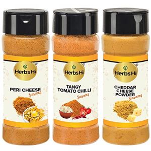 HerbsHi Ensemble d'assaisonnement pour ma&iuml;s souffl&eacute; | Fromage p&eacute;ri (55 g), piment tomate (55 g), fromage cheddar en poudre (55 g) | M&eacute;lange d'&eacute;pices instantan&eacute; | Pour p&acirc;tes, sauces, pizzas, &oelig;ufs, (Good Win, neuf)