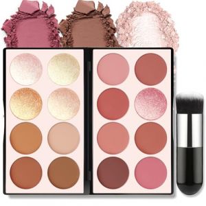 HOSAILY Palette de maquillage de 16 couleurs : fard &agrave; joues, contour et surligneur - Palette de poudre min&eacute;rale avec finition brillante, soyeuse et mate, bronzant, blush et surligneur pour modeler R (ANNASON EU, neuf)