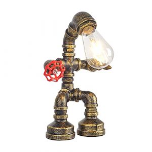 Kaj Hejmo Lampe de table en forme de tuyau d'eau style robot - Lampe de table rétro industrielle steampunk rustique - Lampe de bureau vintage pour chambre à coucher, bureau, chevet, table de chevet, (Kaj Hejmo, neuf)