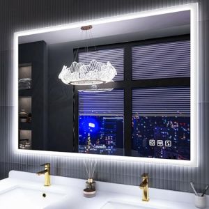 S'bagno 100 x 70 cm Miroir Salle de Bain avec Eclairage IP44, Miroir LED Salle de Bain avec variateur de lumière, Tampon de désembuage, Changement de Couleur, Miroir Salle de Bain Bluetooth (Illuminated mirror, neuf)