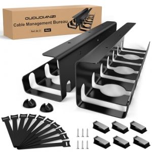 Oududianzi Set de 2 Chemins de Cable, Cable Management Bureau, Rangement Cable Bureau, Goulotte Passe Cable Bureau, Cache Cable Bureau, Organisateur de Cable, Cable Management Under Desk - Noir (Flanna Store, neuf)