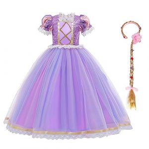 IDOPIP Fille Robe de Princesse Raiponce avec Accessoires, &eacute;guisement Princesse fille,Tulle Maxi Costume Carnaval Fille Halloween No&euml;l Partie Cosplay Robe de Soir&eacute;e Violet12 7-8 ans (BXH, neuf)