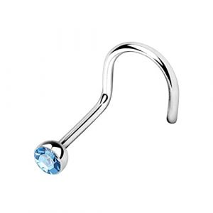 WARRIOR Piercing Nez Stud Nez Courbé avec Boule de Cristal Tchèque Acier Chirurgical 316L Stérile 22G (0.8 mm) Longueur 6.5 mm x 2.5 mm PBS-002 (SAPHIRE CLAIR) (Z&Z PUNK SHOPPING, neuf)